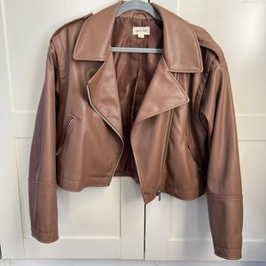 Open Edit Cropped Faux Leather Jacket, Size M